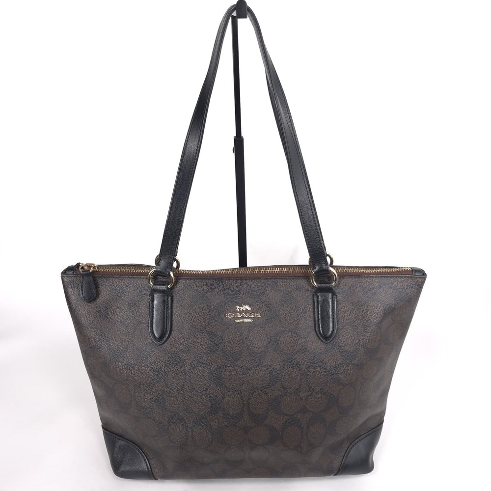 COACH Signature Zip Tote Brown Black Shoulder Bag A1822-F29208